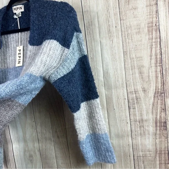 Pepin for Anthropologie Women's Striped Sweater Alpaca Wool- Blue and Gray - Picture 6 of 7